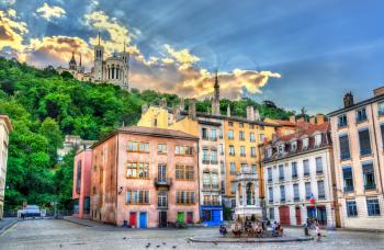 View of the Basilica of Notre Dame de Fourviere in Lyon - Auvergne-Rhone-Alpes, France