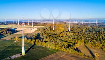 Aerial view of a wind farm in Rhineland-Palatinate, Germany