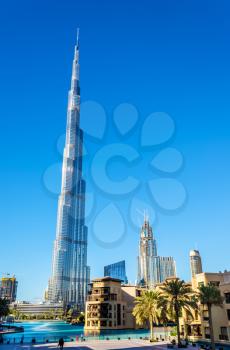 View of Burj Khalifa tower in Dubai, the UAE