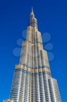 DUBAI, UAE - DECEMBER 28: View of Burj Khalifa tower in Dubai on December 28, 2015. Burj Khalifa is the tallest structure in the world (828 m)