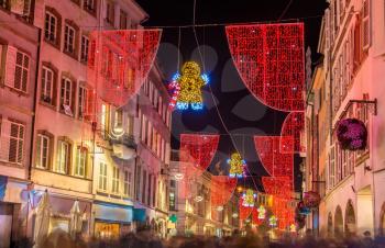 Christmas decorations on streets of Strasbourg - Alsace, France