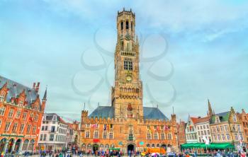 The Belfry of Bruges, a medieval bell tower in West Flanders Province of Belgium