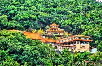 View of the Miao Buddhist Temple on a hill in Taipei, Taiwan