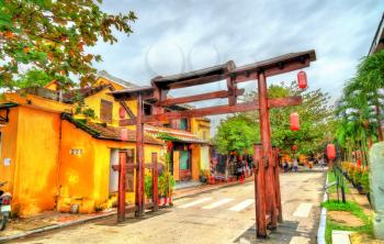 Traditional arch with lanterns in the old town of Hoi An, UNESCO world heritage in Vietnam
