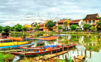 Traditional wooden boats in Hoi An, Vietnam. UNESCO world heritage site