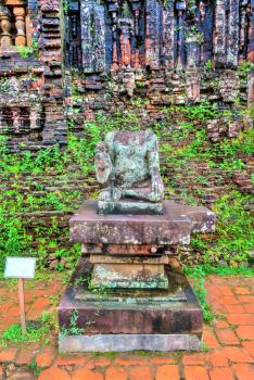 Ancient hindu statue at My Son Sanctuary. UNESCO world heritage in Vietnam
