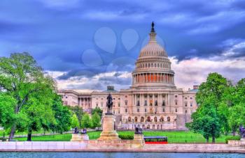 The United States Capitol Building with the Ulysses S. Grant memorial. Washington, D.C.