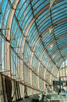 Strasbourg, France - April 28, 2017: Modern canopy at the Central Train Station of Strasbourg.