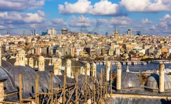 View of Istanbul city center from the Sueymaniye Mosque - Turkey
