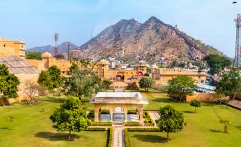 View of Amer Fort Garden. A major tourist attraction in Jaipur - Rajasthan State of India