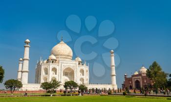 The Taj Mahal, a UNESCO world heritage site and the most famous monument in India. Agra city in Uttar Pradesh State