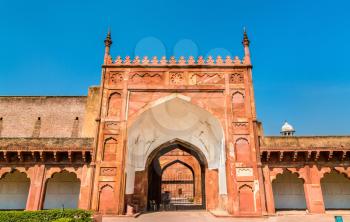 Defensive walls of Agra Fort. UNESCO world heritage site in Uttar Pradesh, India