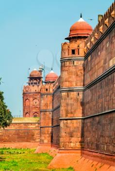 Defensive wall of Red Fort in Delhi. A UNESCO world heritage site in India