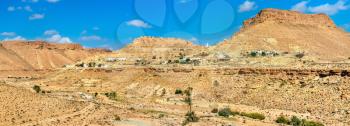 Panorama of Chenini, a fortified Berber village in Tataouine Governorate, South Tunisia. Africa