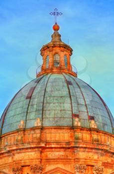 Dome of Palermo Cathedral at sunset. A UNESCO heritage site in Sicily, Italy