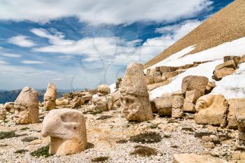 Remains of colossal statues at Nemrut Dagi. UNESCO world heritage in Turkey