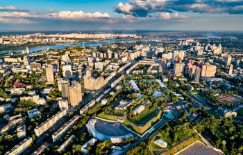 Aerial view of Pechersk, a central neighborhood of Kiev, the capital of Ukraine