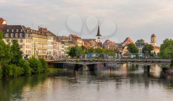 View of Strasbourg city over the Ill river - Alsace, France