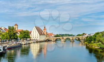 View of Regensburg with the Danube River in Germany, Bavaria