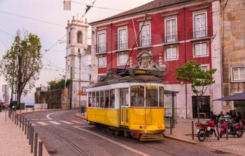 Old tram on a Lisbon street - Portugal