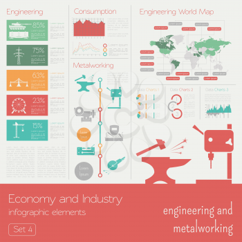 Economy and industry. Engineering and metalworking. Industrial infographic template. Vector illustration