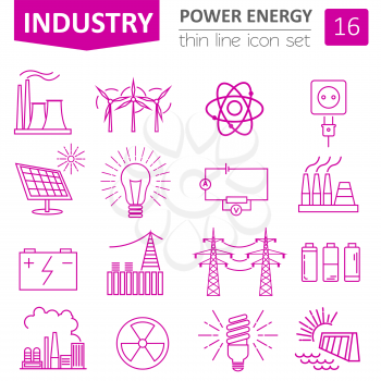 Power energy icon set. Thin line design. Vector illustration