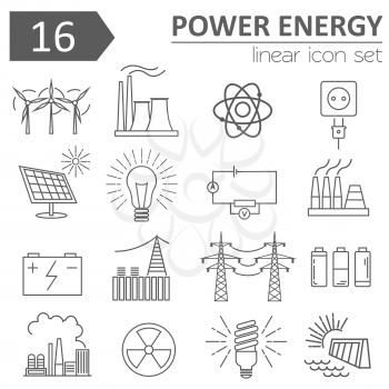 Power energy icon set. Thin line design. Vector illustration