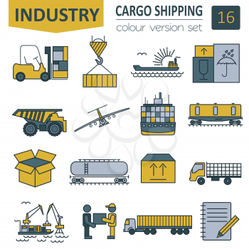 Cargo shipping delivery icon set. Thin line design. Vector illustration