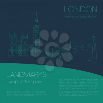 World landmarks. London. United Kingdom.Westminster Abbey, the Bridge, Big Ben. Graphic template. Logos and badges. Linear design. Vector illustration