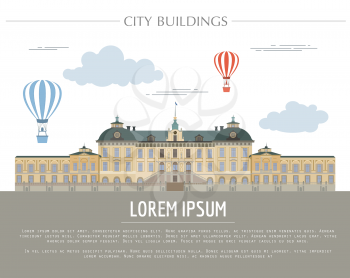 City buildings graphic template. Royal Palace Stockholm. Vector illustration