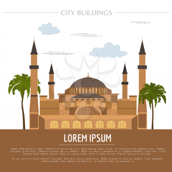 City buildings graphic template. St Sofia Mosque. Vector illustration