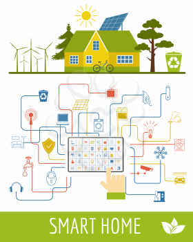 Eco friendly smart house concept. Infographic template. Flat style design. Vector illustration