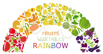 Fruits and vegetables. Nutrition rainbow. Icon set. Vector illustration