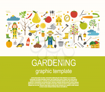 Gardening work, farming infographic. Graphic template. Flat style design. Vector illustration