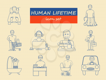 How much time we have. Lifetime elements. Icon set. Vector illustration