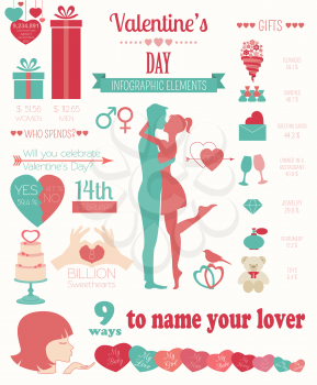 Valentine's day infographic. Flat style graphic template. Vector illustration