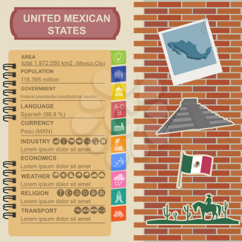 United Mexican States infographics, statistical data, sights. Vector illustration