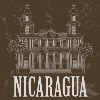 Nicaragua  landmarks. Retro styled image. Vector illustration