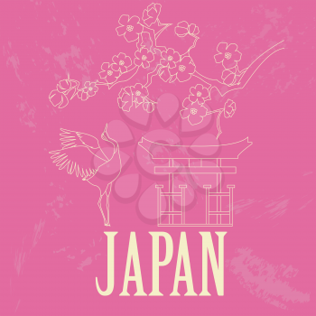 Japan landmarks. Retro styled image. Vector illustration
