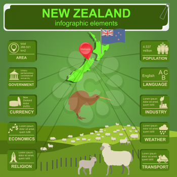 New Zealand  infographics, statistical data, sights. Vector illustration