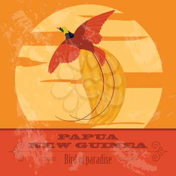 Papua New Guinea. Paradise bird.  Retro styled image. Vector illustration