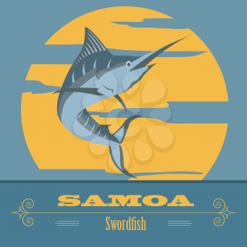 Samoa. Swordfish.  Retro styled image. Vector illustration