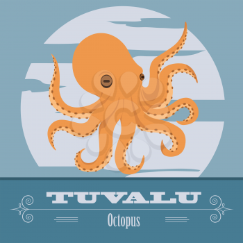 Tuvalu. Octopus. Retro styled image. Vector illustration