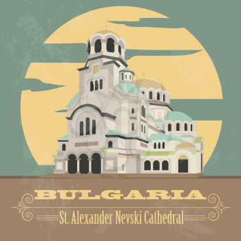 Bulgaria landmarks. Retro styled image. Vector illustration