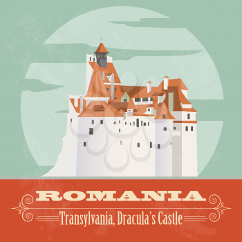 Romania landmarks. Retro styled image. Vector illustration