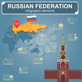 Russian Federation infographics, statistical data, sights. Vector illustration