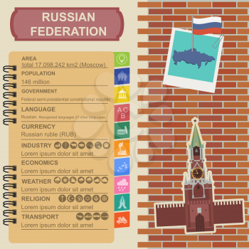 Russian Federation infographics, statistical data, sights. Vector illustration