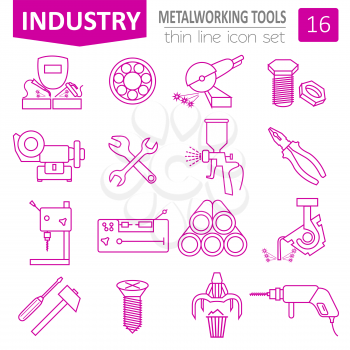 Metal working tools icon set. Thin line design. Vector illustration