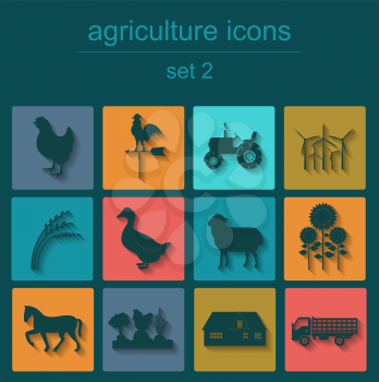 Set agriculture, animal husbandry icons. Vector illustration