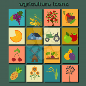 Set agriculture, farming icons. Vector illustration